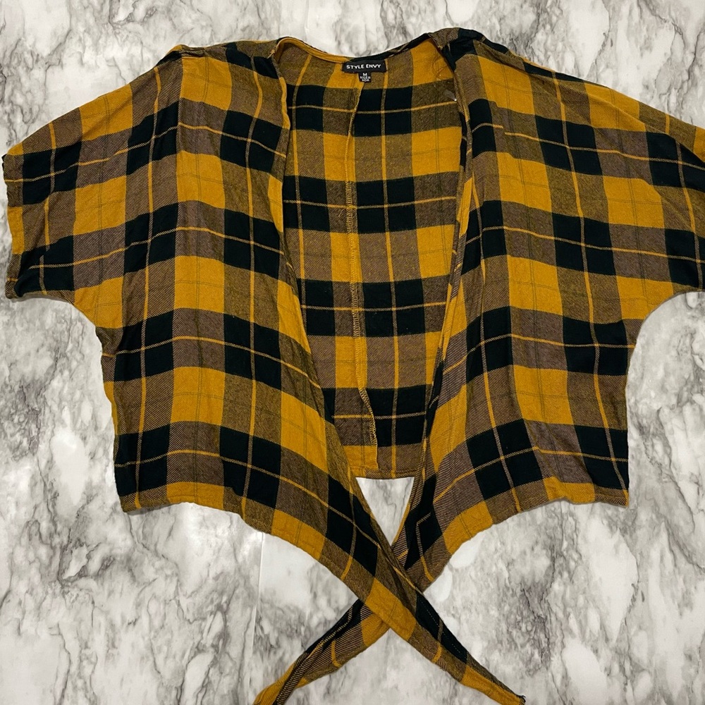 Plaid Print Button Up Crop Blouse